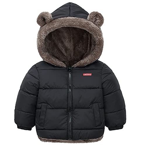 Machbaby Jungen Mädchen Baumwolle daunenmantel Winterjacke mit Kapuze Jacken Kinder Steppjacke Warm Reißverschluss Wintermantel(Schwarz,90) von Machbaby