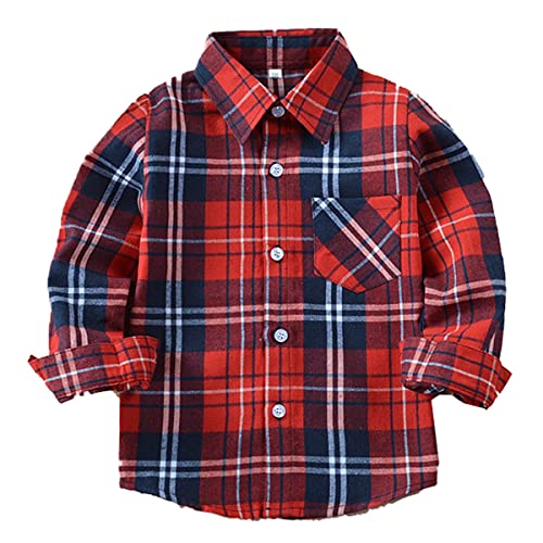 Machbaby Jungen Mädchen Langarm Hemden Plaid Kariert Freizeithemd Tops Baumwolle Button-down Langarmshirt(Blau-weiße Streifen,100) von Machbaby