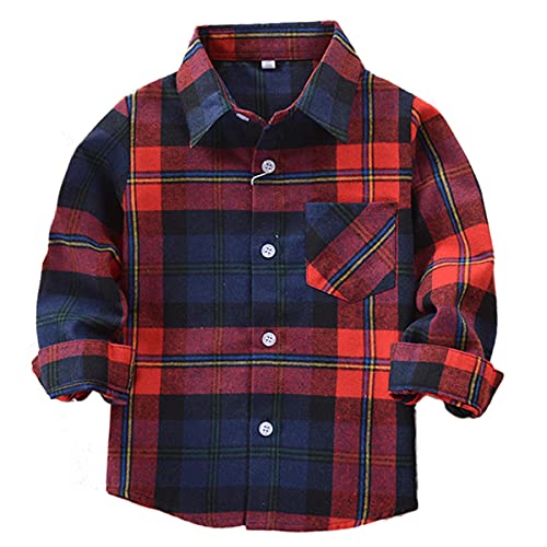 Machbaby Jungen Mädchen Langarm Hemden Plaid Kariert Freizeithemd Tops Baumwolle Button-down Langarmshirt(Goldene Streifen,100) von Machbaby