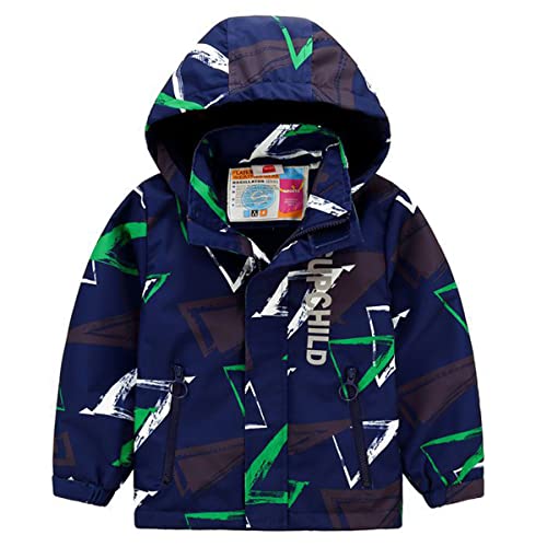Machbaby Jungen Wasserdicht Übergangsjacke Warm Winddicht Kapuzenjacke Regenjacke Frühlingsjacke Softshell Jacke mit Fleece Innenfutter(Grünes Dreieck,134-140) von Machbaby