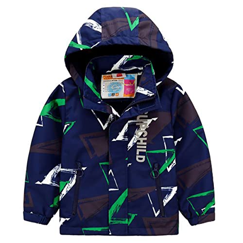 Machbaby Jungen Wasserdicht Übergangsjacke Warm Winddicht Kapuzenjacke Regenjacke Frühlingsjacke Softshell Jacke mit Fleece Innenfutter(Grünes Dreieck,98-104) von Machbaby