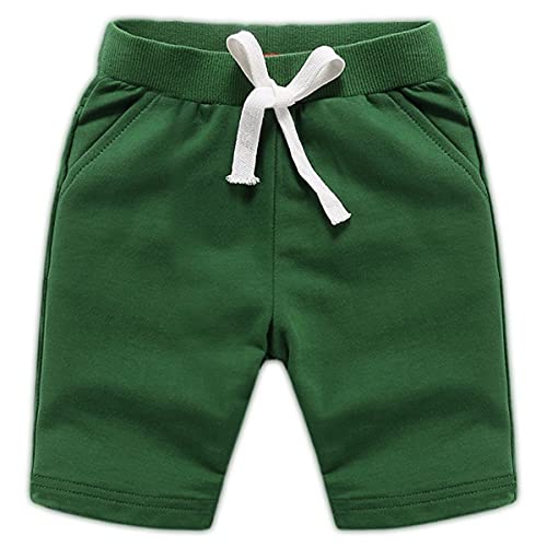 Machbaby Jungen und Mädchen Sommer Elastisch Taille Baumwolle Sport Kurze Hose Einfarbige Shorts mit Gummizug(Armeegrün,100) von Machbaby