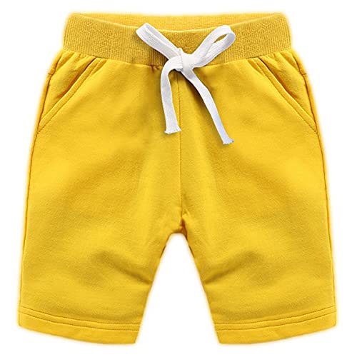 Machbaby Jungen und Mädchen Sommer Elastisch Taille Baumwolle Sport Kurze Hose Einfarbige Shorts mit Gummizug(Gelb,110) von Machbaby