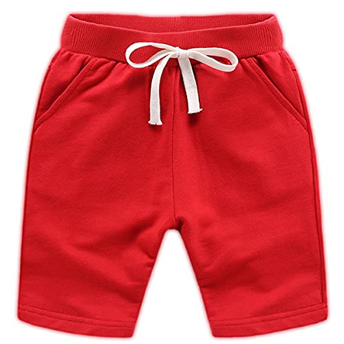 Machbaby Jungen und Mädchen Sommer Elastisch Taille Baumwolle Sport Kurze Hose Einfarbige Shorts mit Gummizug(Rot,100) von Machbaby