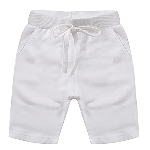 Machbaby Jungen und Mädchen Sommer Elastisch Taille Baumwolle Sport Kurze Hose Einfarbige Shorts mit Gummizug(Weiß,90) von Machbaby