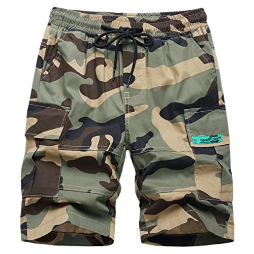 Machbaby Kinder Camouflage Shorts Jungen Kurze Hose Sport Sommer Outdoor Wandern Cargoshorts Freizeithose mit Gummizug(Armeegrün,140) von Machbaby