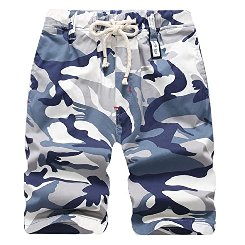 Machbaby Kinder Camouflage Shorts Jungen Kurze Hose Sport Sommer Outdoor Wandern Cargoshorts Freizeithose mit Gummizug(Meerblau,140) von Machbaby