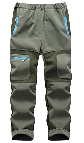 Machbaby Kinder Jungen Mädchen Softshellhose Outdoorhose mit Fleecefütterung Sporthose Atmungsaktiv Warm Funktionshose Regenhose Trekkinghose Skihose(Armeegrün,Etikett 2XL) von Machbaby