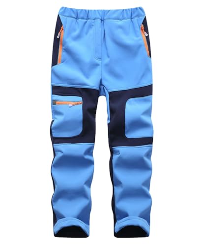 Machbaby Kinder Jungen Mädchen Softshellhose Outdoorhose mit Fleecefütterung Sporthose Atmungsaktiv Warm Funktionshose Regenhose Trekkinghose Skihose(Blau,S) von Machbaby
