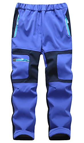 Machbaby Kinder Jungen Mädchen Softshellhose Outdoorhose mit Fleecefütterung Sporthose Atmungsaktiv Warm Funktionshose Regenhose Trekkinghose Skihose(Dunkelblau,Etikett 2XL) von Machbaby