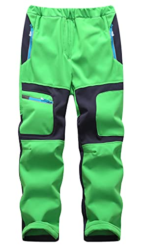 Machbaby Kinder Jungen Mädchen Softshellhose Outdoorhose mit Fleecefütterung Sporthose Atmungsaktiv Warm Funktionshose Regenhose Trekkinghose Skihose(Grün,Etikett 2XL) von Machbaby