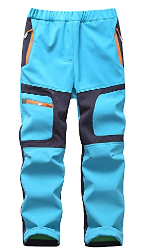 Machbaby Kinder Jungen Mädchen Softshellhose Outdoorhose mit Fleecefütterung Sporthose Atmungsaktiv Warm Funktionshose Regenhose Trekkinghose Skihose(Hellblau,Etikett S) von Machbaby