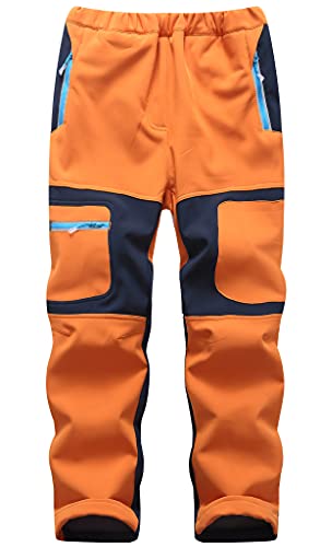 Machbaby Kinder Jungen Mädchen Softshellhose Outdoorhose mit Fleecefütterung Sporthose Atmungsaktiv Warm Funktionshose Regenhose Trekkinghose Skihose(Orange,Etikett L) von Machbaby