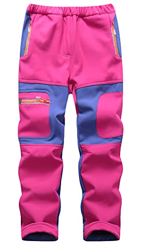 Machbaby Kinder Jungen Mädchen Softshellhose Outdoorhose mit Fleecefütterung Sporthose Atmungsaktiv Warm Funktionshose Regenhose Trekkinghose Skihose(Rosa,Etikett L) von Machbaby