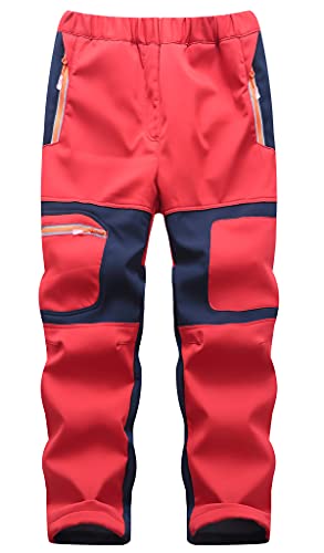 Machbaby Kinder Jungen Mädchen Softshellhose Outdoorhose mit Fleecefütterung Sporthose Atmungsaktiv Warm Funktionshose Regenhose Trekkinghose Skihose(Rot,Etikett L) von Machbaby