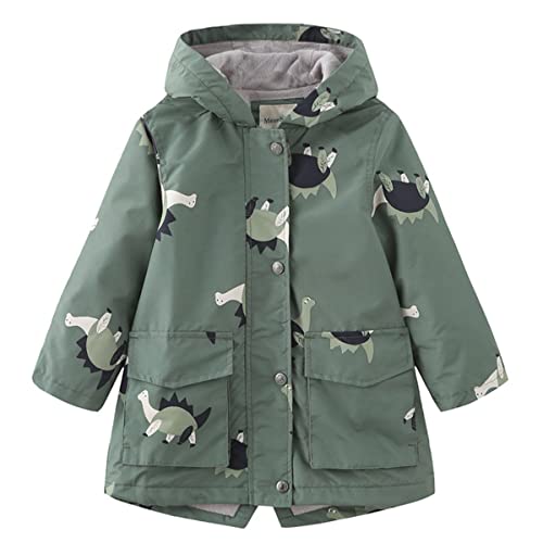 Machbaby Kinder Jungen Mittlere Länge Kapuzenjacke Winddicht RegenjackeÜbergangsjacke Softshell Jacke mit Fleece Innenfutter(Schildkröte,140) von Machbaby