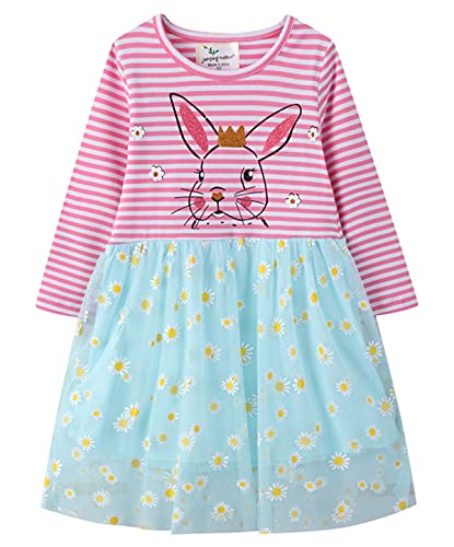 Machbaby Kinder Mädchen Kleider Langarm Baumwolle Karikatur Prinzessin Freizeit Tüll Kleid(Hase,2T) von Machbaby