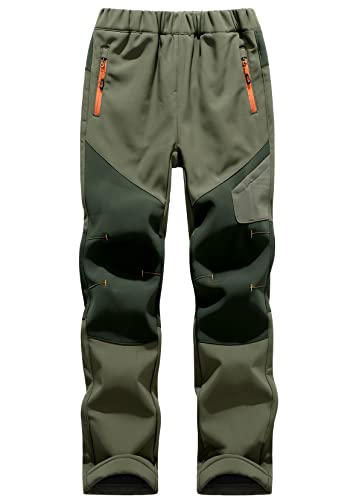 Machbaby Kinder Softshellhose Gefüttert Outdoorhose Sporthose Atmungsaktiv Warm Wasserdicht Funktionshose Jungen Mädchen Trekkinghose Skihose(Armeegrün,2XL) von Machbaby