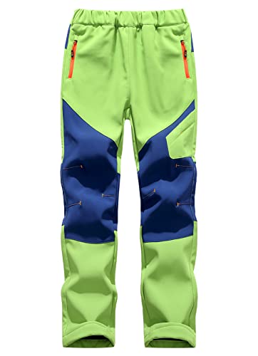 Machbaby Kinder Softshellhose Gefüttert Outdoorhose Sporthose Atmungsaktiv Warm Wasserdicht Funktionshose Jungen Mädchen Trekkinghose Skihose(Grün,2XL) von Machbaby