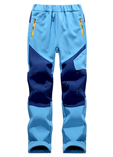 Machbaby Kinder Softshellhose Gefüttert Outdoorhose Sporthose Atmungsaktiv Warm Wasserdicht Funktionshose Jungen Mädchen Trekkinghose Skihose(Hellblau,L) von Machbaby