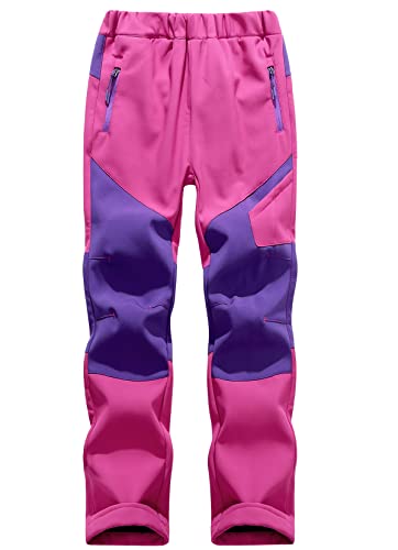 Machbaby Kinder Softshellhose Gefüttert Outdoorhose Sporthose Atmungsaktiv Warm Wasserdicht Funktionshose Jungen Mädchen Trekkinghose Skihose(Rosa,2XL) von Machbaby