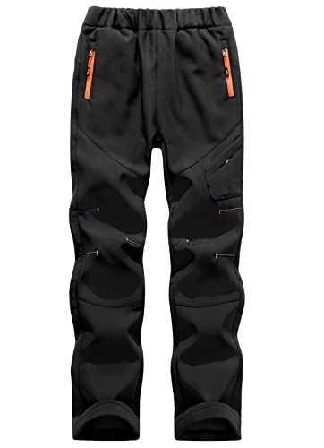 Machbaby Kinder Softshellhose Gefüttert Outdoorhose Sporthose Atmungsaktiv Warm Wasserdicht Funktionshose Jungen Mädchen Trekkinghose Skihose(Schwarz,2XL) von Machbaby