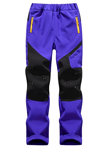 Machbaby Kinder Softshellhose Gefüttert Outdoorhose Sporthose Atmungsaktiv Warm Wasserdicht Funktionshose Jungen Mädchen Trekkinghose Skihose(Violett,2XL) von Machbaby