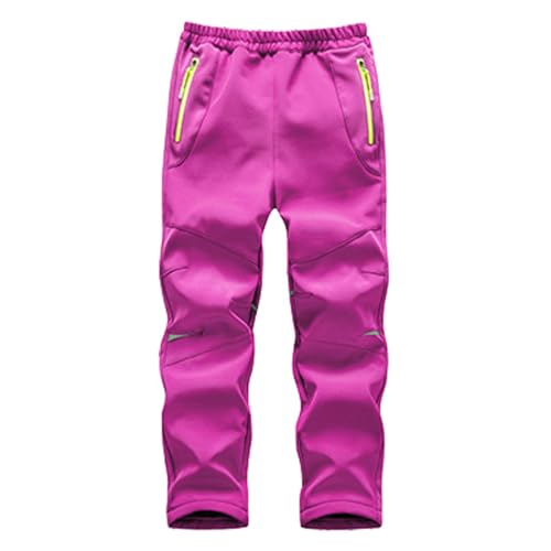 Machbaby Kinder Softshellhose Gefüttert Skihose Warm Outdoorhose Winter Wasserdicht Winddicht Schneehose Jungen Mädchen Wanderhose mit Reflektor(Rose,S) von Machbaby