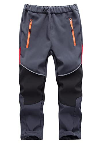 Machbaby Kinder Softshellhose Gefüttert Thermohose mit Reflektor Wasserabweisend Winddicht Atmungsaktiv Herbst Winter Jungen Mädchen Wandern Trekkinghose Funktionshose(Grau+schwarz,3XL) von Machbaby