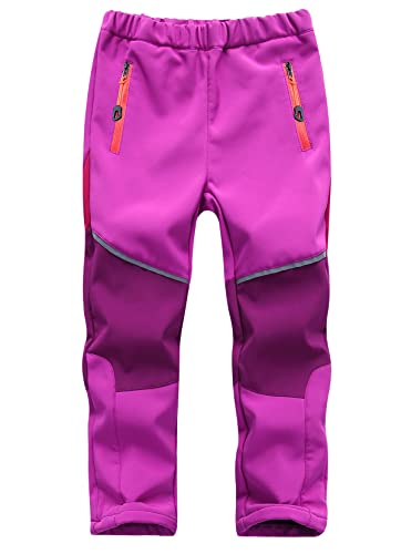 Machbaby Kinder Softshellhose Gefüttert Thermohose mit Reflektor Wasserabweisend Winddicht Atmungsaktiv Herbst Winter Jungen Mädchen Wandern Trekkinghose Funktionshose(Rosérot+weinrot,2XL) von Machbaby