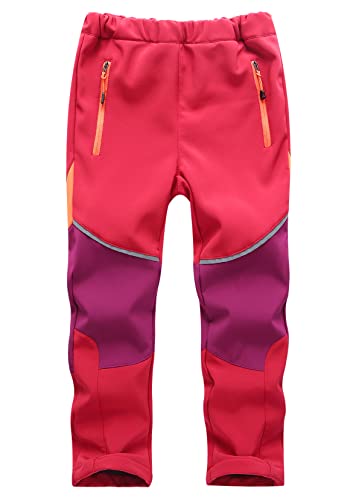 Machbaby Kinder Softshellhose Gefüttert Thermohose mit Reflektor Wasserabweisend Winddicht Atmungsaktiv Herbst Winter Jungen Mädchen Wandern Trekkinghose Funktionshose(Rot + weinrot,2XL) von Machbaby