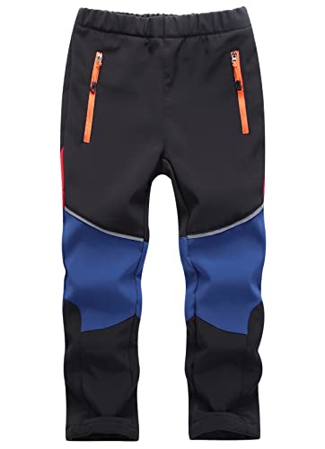 Machbaby Kinder Softshellhose Gefüttert Thermohose mit Reflektor Wasserabweisend Winddicht Atmungsaktiv Herbst Winter Jungen Mädchen Wandern Trekkinghose Funktionshose(Schwarz+blau,3XL) von Machbaby