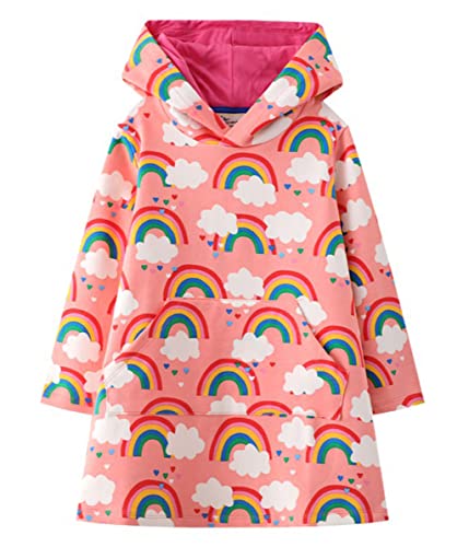 Machbaby Mädchen Langarm Kapuzenkleid Baumwolle Kapuzenpullover für Frühling und Herbst Langarmshirt Kleid(Typ 3,7-8 Jahre) von Machbaby