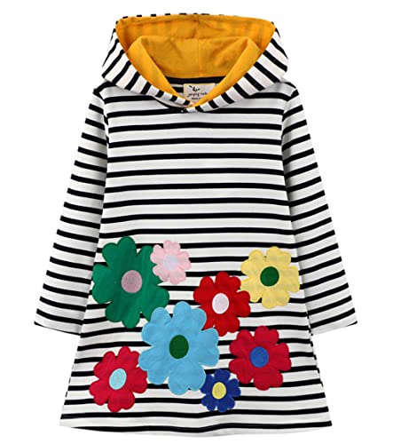 Machbaby Mädchen Langarm Kapuzenkleid Baumwolle Kapuzenpullover für Frühling und Herbst Langarmshirt Kleid(Typ 4,6-7 Jahre) von Machbaby