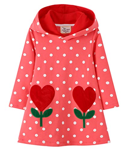 Machbaby Mädchen Langarm Kapuzenkleid Baumwolle Kapuzenpullover für Frühling und Herbst Langarmshirt Kleid(Typ 5,5-6 Jahre) von Machbaby