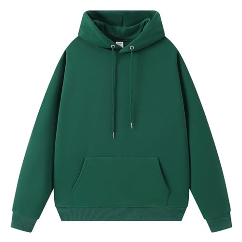 Machbaby Unisex Kapuzenpullover Einfarbig Basic Sweatjacke Pullover Hoodie Sweatshirt für Damen und Herren(Dunkelgrün,M) von Machbaby