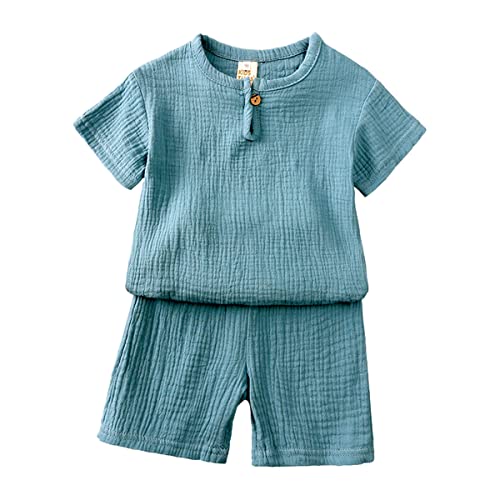 Machbaby Unisex Kinder Baumwolle Leinen Kurzarm T-Shirt und Kurze Hose 2-teiliges Set Sommer Bekleidungsset Lässiges Outfits 1-8 Jahre(Grün,100) von Machbaby