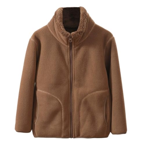 Machbaby Unisex Kinder Fleecejacke Reißverschluss Stehkragen Verdickte Winddichte Atmungsaktiv Jacke Übergangsjacke Herbst Winter Outdoorjacke(Braun,150) von Machbaby