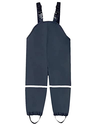 Unisex-Kinder Jungen Mädchen Fleecefütterung Warme Regenhose wasserdichte Winddicht Buddelhose Atmungsaktive Matschhose mit Hosenträgern(Dunkelblau,86-92) von Machbaby