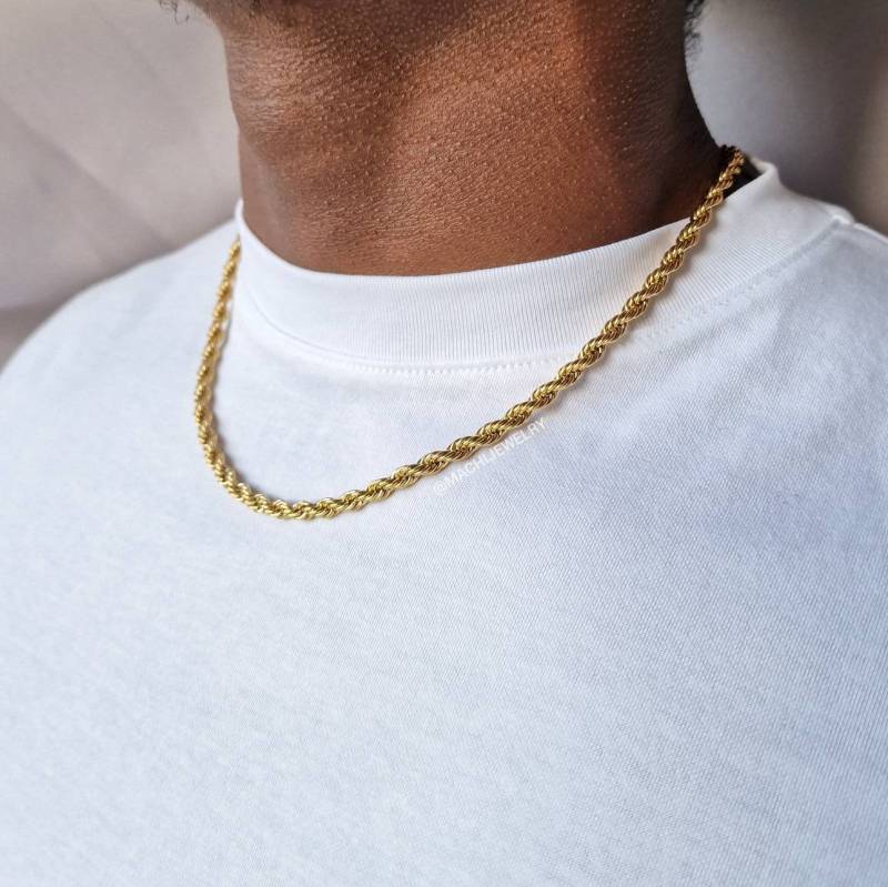 18K Gold Seil Kettenhalskette Für Männer, Dicke Twist Link Schmuck von MachiJewelryShop
