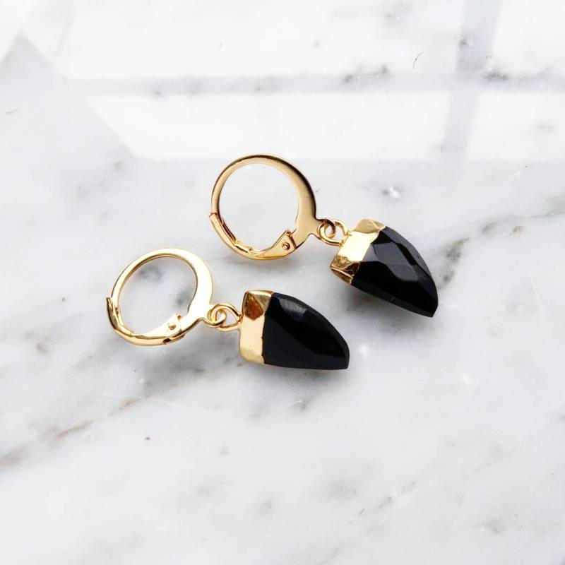 Schwarzer Onyx Ohrring Charme Creolen Natürliche Edelstein Blackonyx Ohrringe Boho Kristall Baumeln Hoop Für Frauen von MachiJewelryShop