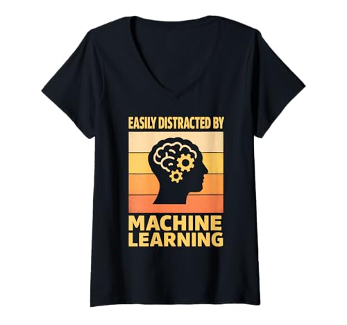 Damen Leicht abgelenkt durch maschinelles Lernen lustige KI-Datenwissenschaft T-Shirt mit V-Ausschnitt Damen Leicht abgelenkt durch maschinelles Lernen lustige KI-Datenwissenschaft T-Shirt mit V-Ausschnitt von Machine Learning AI Tech Geek Gifts Coder Shirts