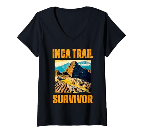 Damen Peruanischer Machu Picchu Cusco Peru Inka Trail Survivor Design T-Shirt mit V-Ausschnitt Damen Peruanischer Machu Picchu Cusco Peru Inka Trail Survivor Design T-Shirt mit V-Ausschnitt von Machu Picchu Inca trail hiking team
