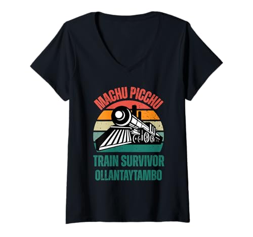 Damen Überlebender des Machu Picchu-Zuges in Peru Cusco Cuzco Ollantaytambo T-Shirt mit V-Ausschnitt Damen Überlebender des Machu Picchu-Zuges in Peru Cusco Cuzco Ollantaytambo T-Shirt mit V-Ausschnitt von Machu Picchu survivor Cusco Cuzco Peru