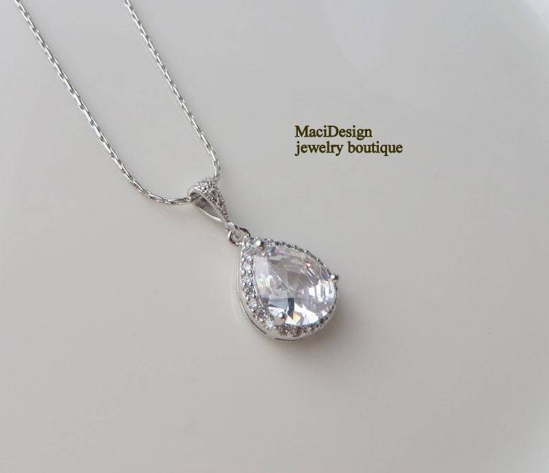 Black Freitag 40% Sale Braut Träne Zirkonia Halskette Weißgold Hochzeitsschmuck von MaciDesign