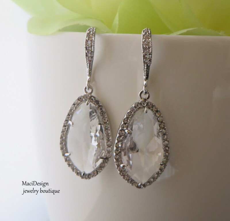 Klare Stein Brautohrringe Cubic Zirkonia, Weißgold Vergoldet von MaciDesign