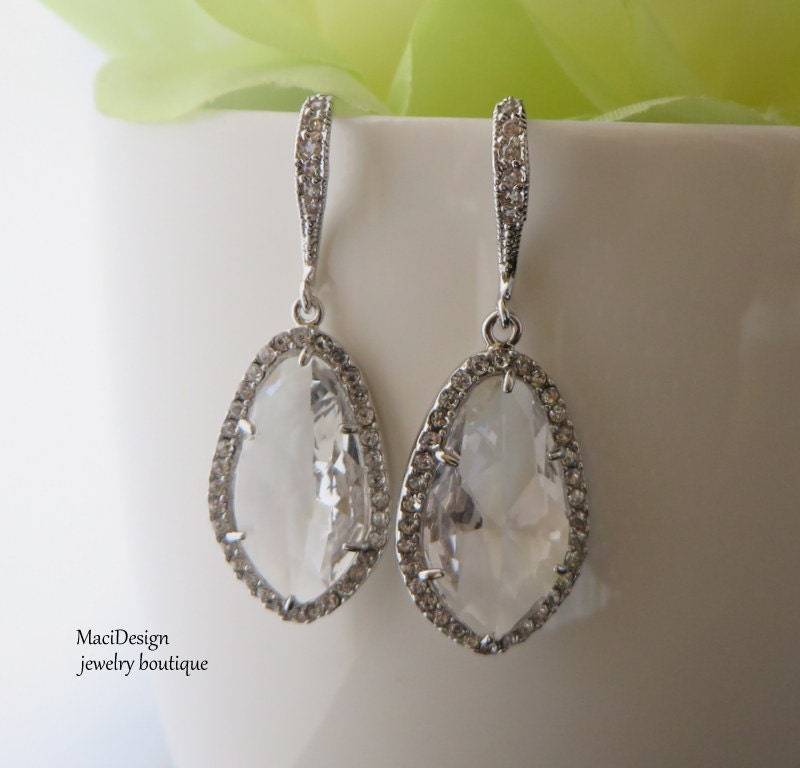 Klare Stein Brautohrringe Cubic Zirkonia, Weißgold Vergoldet von MaciDesign