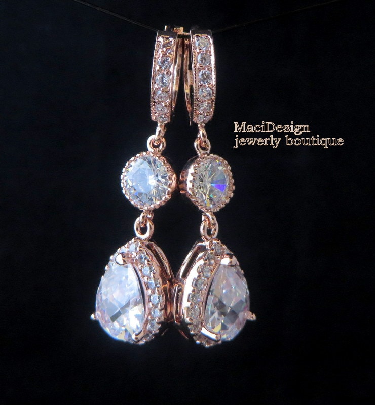 Rose Gold Zirkonia Ohrringe Sterling Silber Hochzeitsschmuck von MaciDesign