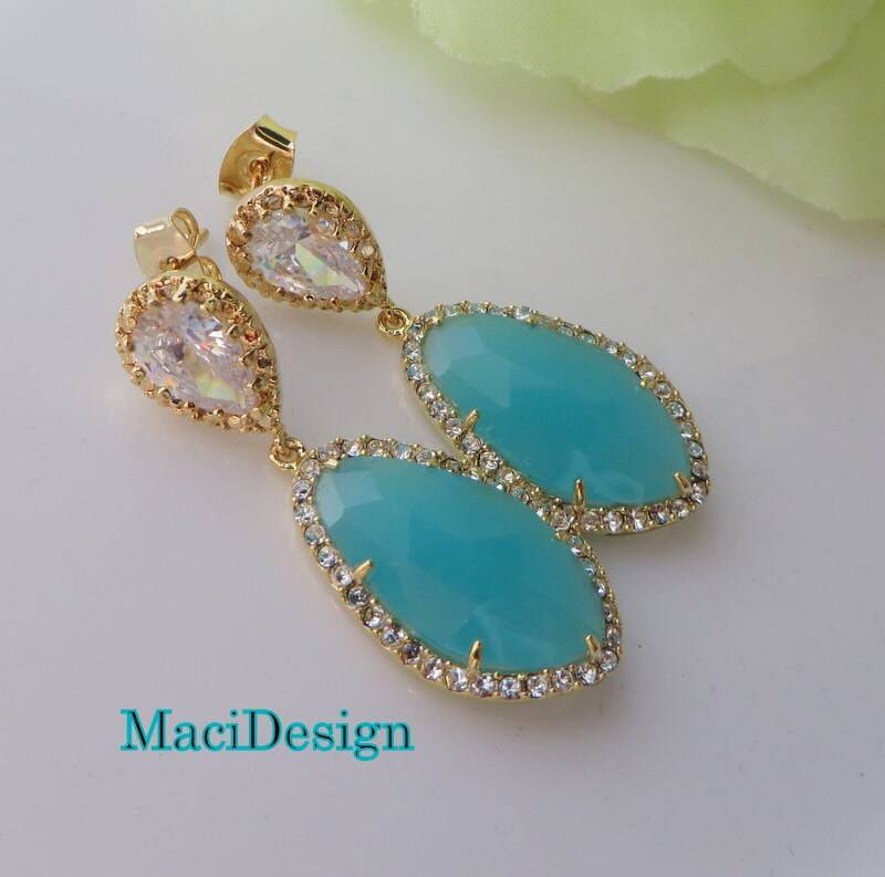 Türkis Braut Ohrringe Gold Cz, Minzstein, Sterling Silber Beiträge von MaciDesign