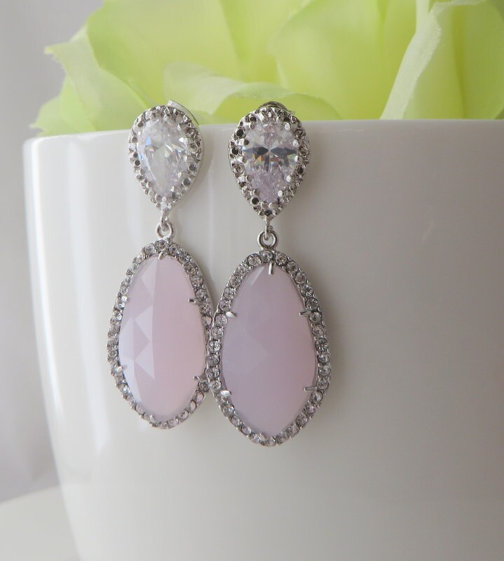 Rosa Stein-Brautohrringe Zirkonia, Sterlingsilber-Beitrag von MaciDesign